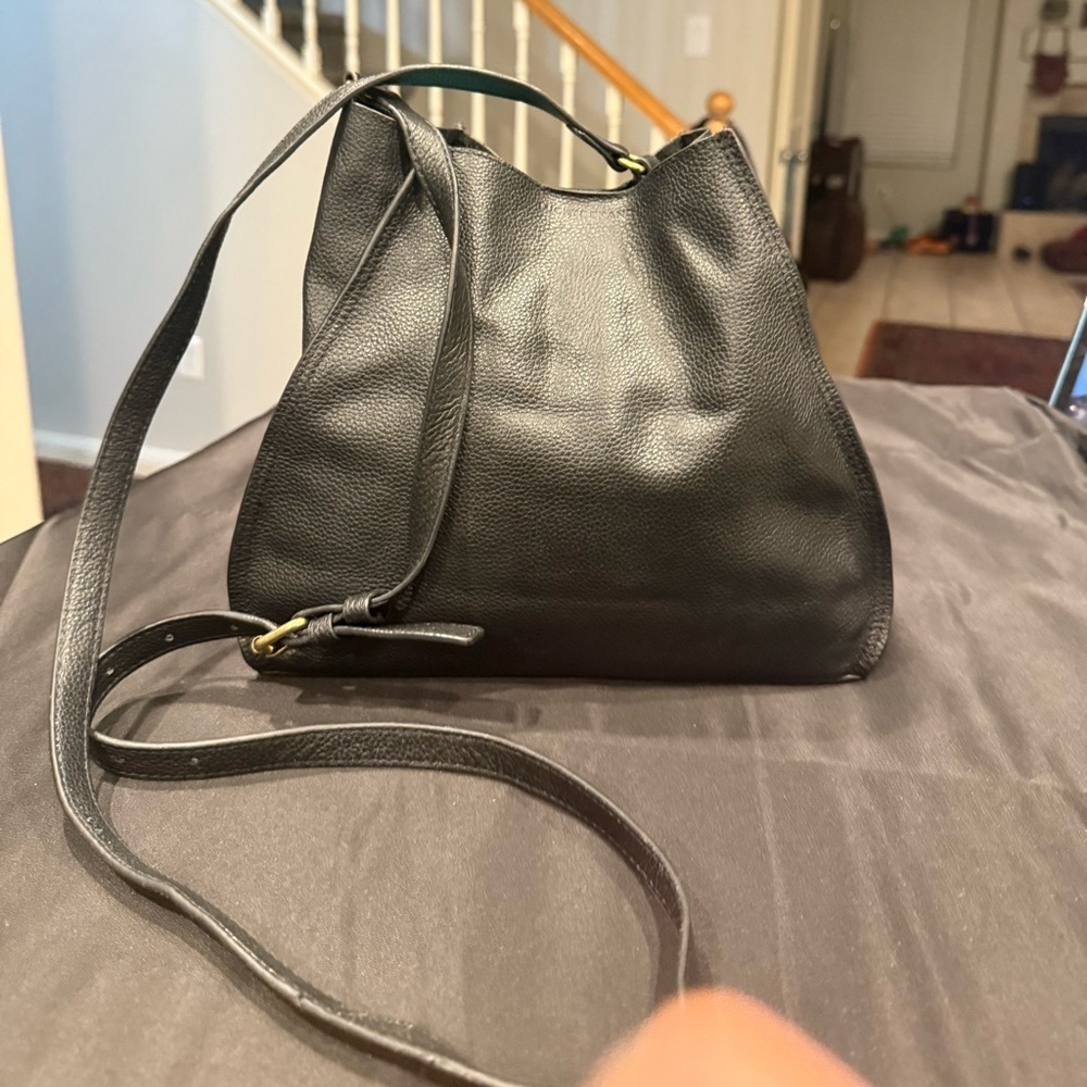 Lucky Brand Coran Pebbled Leather Satchel Crossbody Black - Picture 12 of 16